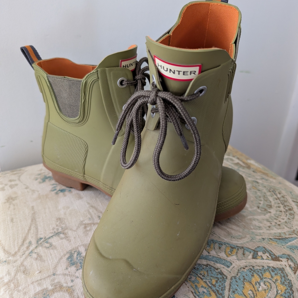 Hunter Green Lace-Up Rain Boots